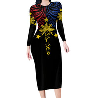 Philippines Heritage Personalized Family Matching Long Sleeve Bodycon Dress and Hawaiian Shirt Baybayin Philipinas Sun