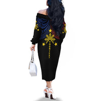 Philippines Heritage Personalized Family Matching Off The Shoulder Long Sleeve Dress and Hawaiian Shirt Baybayin Philipinas Sun