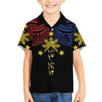 Philippines Heritage Personalized Family Matching Off Shoulder Maxi Dress and Hawaiian Shirt Baybayin Philipinas Sun LT7 Son's Shirt Black - Polynesian Pride