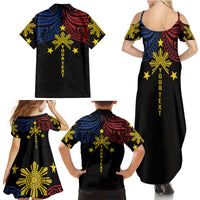 Philippines Heritage Personalized Family Matching Summer Maxi Dress and Hawaiian Shirt Baybayin Philipinas Sun LT7 - Polynesian Pride
