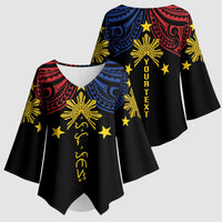 Philippines Heritage Personalized Kimono Sleeve Blouse Baybayin Philipinas Sun