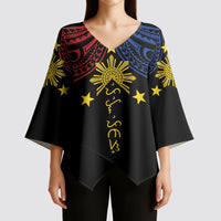 Philippines Heritage Personalized Kimono Sleeve Blouse Baybayin Philipinas Sun