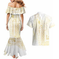 Samoa Lotu Tamaiti Mamanu Siapo Couples Matching Mermaid Dress and Hawaiian Shirt Golden Plumeria - Polynesian Pride