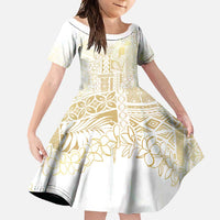 Samoa Lotu Tamaiti Mamanu Siapo Family Matching Long Sleeve Bodycon Dress and Hawaiian Shirt Golden Plumeria - Polynesian Pride