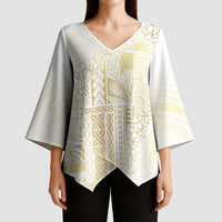 Samoa Lotu Tamaiti Mamanu Siapo Kimono Sleeve Blouse Golden Plumeria - Polynesian Pride