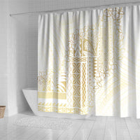 Samoa Lotu Tamaiti Mamanu Siapo Shower Curtain Golden Plumeria - Polynesian Pride