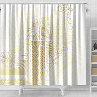 Samoa Lotu Tamaiti Mamanu Siapo Shower Curtain Golden Plumeria - Polynesian Pride
