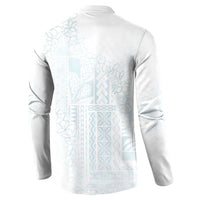 Samoa Lotu Tamaiti Mamanu Siapo Button Sweatshirt Off White Plumeria - Polynesian Pride