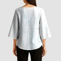 Samoa Lotu Tamaiti Mamanu Siapo Kimono Sleeve Blouse Off White Plumeria - Polynesian Pride