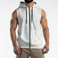 Samoa Lotu Tamaiti Mamanu Siapo Sleeveless Zip Hoodie Off White Plumeria - Polynesian Pride