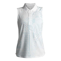 Samoa Lotu Tamaiti Mamanu Siapo Women Sleeveless Polo Shirt Off White Plumeria - Polynesian Pride