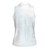 Samoa Lotu Tamaiti Mamanu Siapo Women Sleeveless Polo Shirt Off White Plumeria - Polynesian Pride