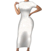 Samoa Lotu Tamaiti Ivory Short Sleeve Bodycon Dress Teuila Tatau - Polynesian Pride