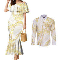 Samoa Lotu Tamaiti Gold Couples Matching Mermaid Dress and Long Sleeve Button Shirt Teuila Tatau - Polynesian Pride
