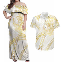 Samoa Lotu Tamaiti Gold Couples Matching Off Shoulder Maxi Dress and Hawaiian Shirt Teuila Tatau - Polynesian Pride