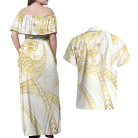 Samoa Lotu Tamaiti Gold Couples Matching Off Shoulder Maxi Dress and Hawaiian Shirt Teuila Tatau - Polynesian Pride