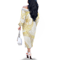Samoa Lotu Tamaiti Gold Family Matching Off The Shoulder Long Sleeve Dress and Hawaiian Shirt Teuila Tatau - Polynesian Pride
