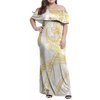 Samoa Lotu Tamaiti Gold Family Matching Off Shoulder Maxi Dress and Hawaiian Shirt Teuila Tatau - Polynesian Pride