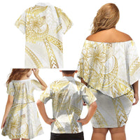 Samoa Lotu Tamaiti Gold Family Matching Off Shoulder Short Dress and Hawaiian Shirt Teuila Tatau - Polynesian Pride