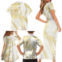 Samoa Lotu Tamaiti Gold Family Matching Short Sleeve Bodycon Dress and Hawaiian Shirt Teuila Tatau - Polynesian Pride