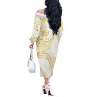 Samoa Lotu Tamaiti Gold Off The Shoulder Long Sleeve Dress Teuila Tatau LT7 - Polynesian Pride