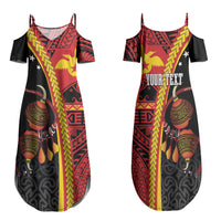Papua New Guinea Independence Personalised Family Matching Summer Maxi Dress and Hawaiian Shirt PNG Bagi and Lime Pot LT7 Mom's Dress Black - Polynesian Pride