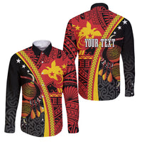 Papua New Guinea Independence Personalised Family Matching Tank Maxi Dress and Hawaiian Shirt PNG Bagi and Lime Pot LT7 Dad's Shirt - Long Sleeve Black - Polynesian Pride