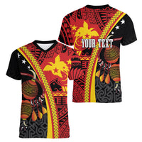 Papua New Guinea Independence Personalised Women V-Neck T-Shirt PNG Bagi and Lime Pot LT7 - Polynesian Pride