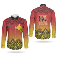 Papua New Guinea 1975 To The Future Personalised Couples Matching Off The Shoulder Long Sleeve Dress and Long Sleeve Button Shirt Sepik Masks LT7 - Polynesian Pride