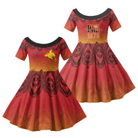 Papua New Guinea 1975 To The Future Personalised Family Matching Summer Maxi Dress and Hawaiian Shirt Sepik Masks LT7 Daughter's Dress Red - Polynesian Pride