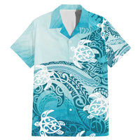 Polynesia Turtle Family Matching Mermaid Dress and Hawaiian Shirt Watercolor Abstract Style LT7 Dad's Shirt - Short Sleeve Blue - Polynesian Pride