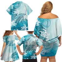 Polynesia Turtle Family Matching Off Shoulder Short Dress and Hawaiian Shirt Watercolor Abstract Style LT7 - Polynesian Pride