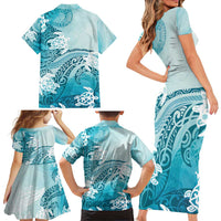 Polynesia Turtle Family Matching Short Sleeve Bodycon Dress and Hawaiian Shirt Watercolor Abstract Style LT7 - Polynesian Pride