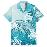 Polynesia Turtle Family Matching Short Sleeve Bodycon Dress and Hawaiian Shirt Watercolor Abstract Style LT7 Dad's Shirt - Short Sleeve Blue - Polynesian Pride