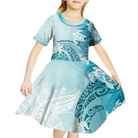 Polynesia Turtle Kid Short Sleeve Dress Watercolor Abstract Style LT7 - Polynesian Pride
