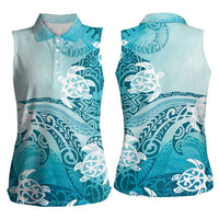 Polynesia Turtle Women Sleeveless Polo Shirt Watercolor Abstract Style LT7 - Polynesian Pride