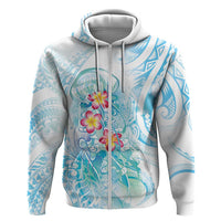 Sea Blue Polynesian Jellyfish Hoodie Watercolor Glows LT7 Zip Hoodie Light Blue - Polynesian Pride