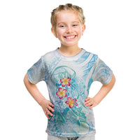 Sea Blue Polynesian Jellyfish Kid T Shirt Watercolor Glows - Polynesian Pride