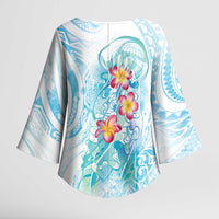 Sea Blue Polynesian Jellyfish Kimono Sleeve Blouse Watercolor Glows - Polynesian Pride