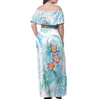 Sea Blue Polynesian Jellyfish Off Shoulder Maxi Dress Watercolor Glows - Polynesian Pride