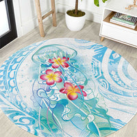 Sea Blue Polynesian Jellyfish Round Carpet Watercolor Glows - Polynesian Pride