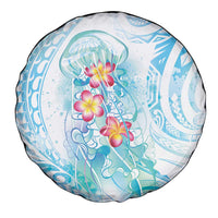 Sea Blue Polynesian Jellyfish Spare Tire Cover Watercolor Glows - Polynesian Pride