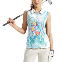 Sea Blue Polynesian Jellyfish Women Sleeveless Polo Shirt Watercolor Glows LT7 - Polynesian Pride