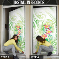 Summer Green Polynesian Jellyfish Door Cover Watercolor Glows - Polynesian Pride