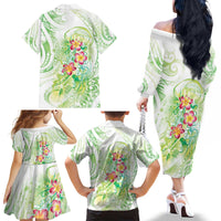 Summer Green Polynesian Jellyfish Family Matching Off The Shoulder Long Sleeve Dress and Hawaiian Shirt Watercolor Glows - Polynesian Pride