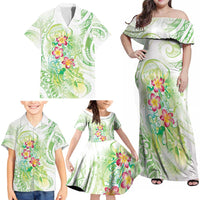 Summer Green Polynesian Jellyfish Family Matching Off Shoulder Maxi Dress and Hawaiian Shirt Watercolor Glows - Polynesian Pride