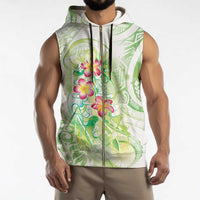 Summer Green Polynesian Jellyfish Sleeveless Zip Hoodie Watercolor Glows - Polynesian Pride