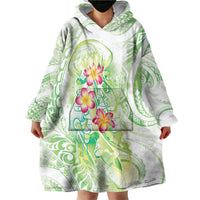 Summer Green Polynesian Jellyfish Wearable Blanket Hoodie Watercolor Glows - Polynesian Pride