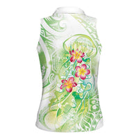 Summer Green Polynesian Jellyfish Women Sleeveless Polo Shirt Watercolor Glows LT7 - Polynesian Pride