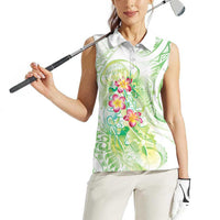 Summer Green Polynesian Jellyfish Women Sleeveless Polo Shirt Watercolor Glows LT7 - Polynesian Pride